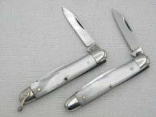 TWO KNIVES - Queen Cutlery #6 and #8 Senator Pens in Pearl, 2 ½” closed,