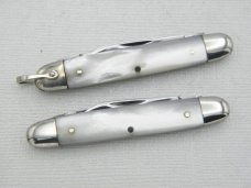 TWO KNIVES - Queen Cutlery #6 and #8 Senator Pens in Pearl, 2 ½” closed,