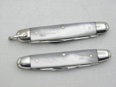 TWO KNIVES - Queen Cutlery #6 and #8 Senator Pens in Pearl, 2 ½” closed,