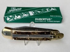 Hubertus Damascus Clip Blade 18cm 7quot Stag Leverlock wBox MINT NOS Circa 2000 Germany
