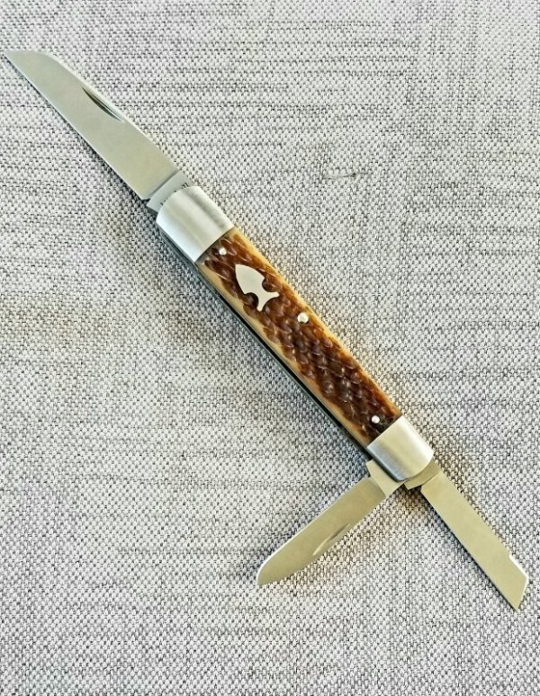 Mitchell Split Back Whittler, 4"+, cpm154,.jigged Caramel Bone..primary