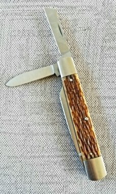 Mitchell Split Back Whittler, 4"+, cpm154,.jigged Caramel Bone..primary,coping and spear blades.