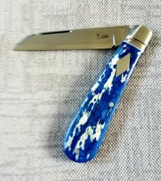 Kroo Blue Kudu Bone Lambsfoot,4" closed, Rwl34,white liners & spacers diamond shield.fileworked 