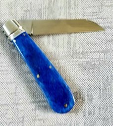 Kroo Blue Kudu Bone Lambsfoot,4" closed, Rwl34,white liners & spacers diamond shield.fileworked 