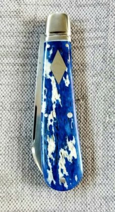 Kroo Blue Kudu Bone Lambsfoot,4" closed, Rwl34,white liners & spacers diamond shield.fileworked 