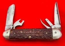 Vintage BIE CO SOLINGEN GERMANY 4-Blade Scout Pocket Knife Jigged Bone