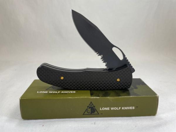 LONE WOLF KNIVES LC23670-SER Double Action Lobo Serrated Carbon Fiber Liner Lock MINT IN BOX 