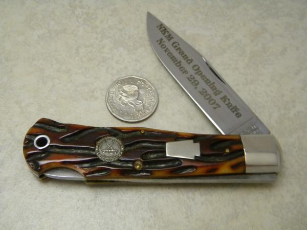 Schatt and Morgan Titusville PA Queen Bone 2007 NKM Grand Opening Lockback Knife
