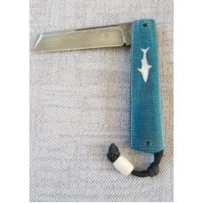 Vincenzo Balistreri Blue Burlap Micarta White Wolf35quot Damascuslanyard pinbeadfilework