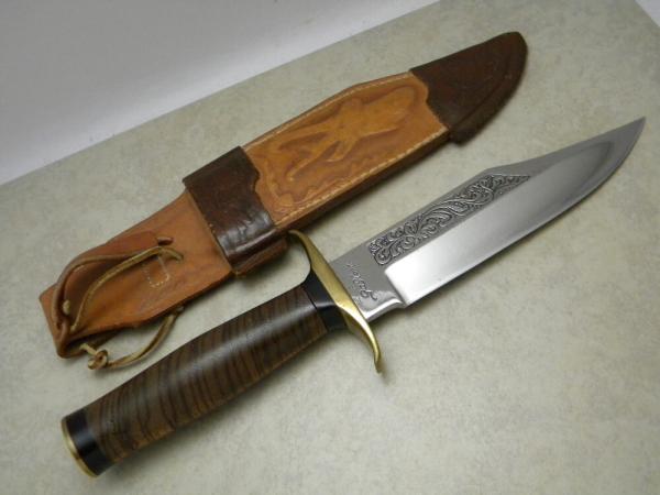 Custom Charles Douglas "Bucker" Gascon Zebra Wood Fixed Blade Sheath Knife 