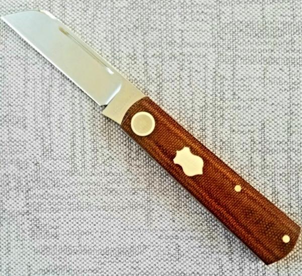 Willem Steenkamp Modern Barlow..3.75" ..Rwl34..natural micarta scales w/Westy shields.slip and pouch Willem Steenkamp Modern Barlow..3.75" ..Rwl34..natural micarta scales w/Westy shields.slip and pouch