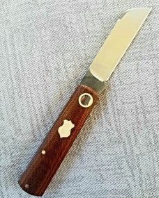 Willem Steenkamp Modern Barlow..3.75" ..Rwl34..natural micarta scales w/Westy shields.slip and pouch