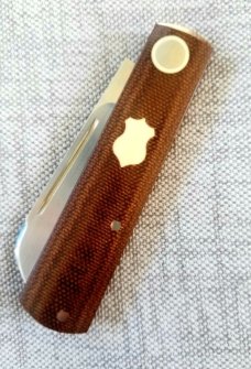 Willem Steenkamp Modern Barlow..3.75" ..Rwl34..natural micarta scales w/Westy shields.slip and pouch