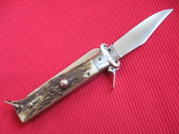 Vintage Italian LEPRE Shell Puller Fulcrum Stag Switchblade