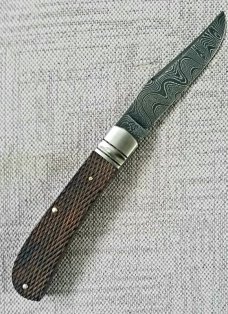 Josh Fisher Trapper Custom. . Checkered Ebony..Damascus..fluted...fileworked...pouch & Slip.3.5 clsd