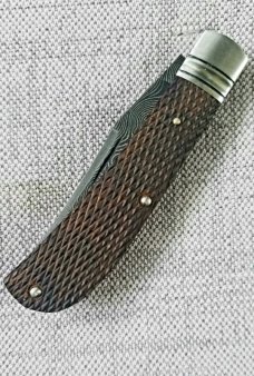 Josh Fisher Trapper Custom. . Checkered Ebony..Damascus..fluted...fileworked...pouch & Slip.3.5 clsd