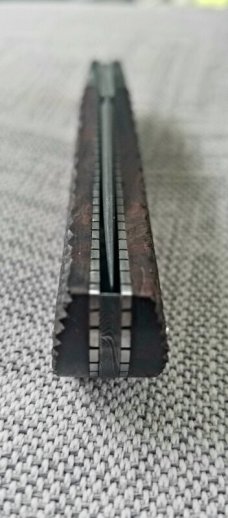 Josh Fisher Trapper Custom. . Checkered Ebony..Damascus..fluted...fileworked...pouch & Slip.3.5 clsd