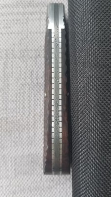 Josh Fisher Trapper Custom. . Checkered Ebony..Damascus..fluted...fileworked...pouch & Slip.3.5 clsd