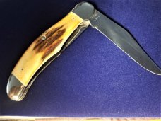 Vintage KA-BAR Dog's Head Model V111/78 Folding Hunter, Union Cutlery Co., Stag