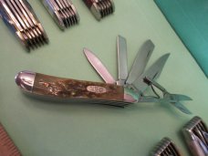 Case XX 1996 Green Bone 5 Blade Peanut with Scissors  Pattern # G6520 