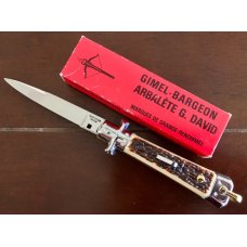 Bargeon Switchblade, 7 1/2 Inch, Faux Stag Handle, Brass Liners, Hard To Find With Box, Unused