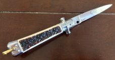 Bargeon Switchblade, 7 1/2 Inch, Faux Stag Handle, Brass Liners, Hard To Find With Box, Unused