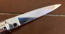 Bargeon Switchblade, 7 1/2 Inch, Faux Stag Handle, Brass Liners, Hard To Find With Box, Unused
