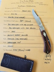 Kroo Custom Ironwood Saddlehorn Trapper W/ slip & coa.3.75..rwl34..filework..spacers..liners. shield