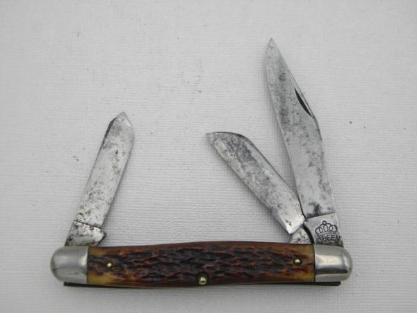 Queen Cutlery #9 Serpentine Stockman Rogers Bone: 4” closed, circa 1946
