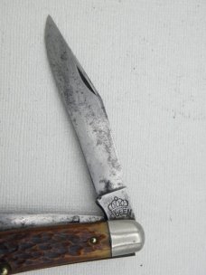 Queen Cutlery #9 Serpentine Stockman Rogers Bone: 4” closed, circa 1946
