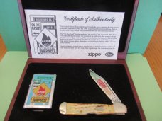 Case XX Zippo 1998 Swap Meet on the Road Lighter & Burnt Oatmeal Bone Handle CopperLock #61749L