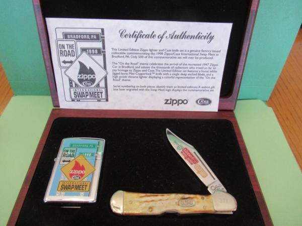 Case XX Zippo 1998 Swap Meet on the Road Lighter & Burnt Oatmeal Bone Handle CopperLock #61749L Case XX Zippo 1998 Swap Meet on the Road Lighter & Burnt Oatmeal Bone Handle CopperLock #61749L