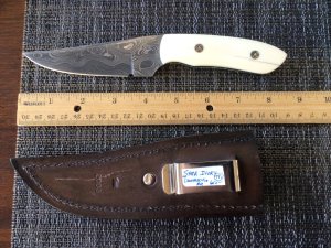 Craig Steketee custom knife ivory handles his own Damascus in maker’s sheath