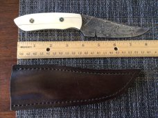 Craig Steketee custom knife ivory handles his own Damascus in maker’s sheath 