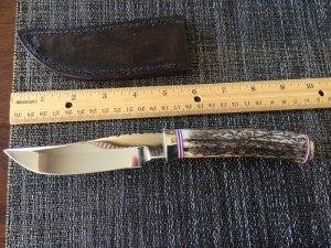 George Trout custom fixed blade knife stag handle NS hilt and butt plate