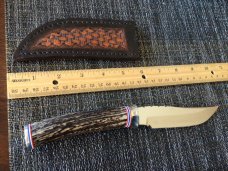George Trout custom fixed blade knife stag handle NS hilt and butt plate 