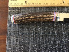 George Trout custom fixed blade knife stag handle NS hilt and butt plate 