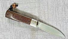 Vincenzo Balistreti Spear Gunstock Brown Burlap Micarta and 440C.4"..fileworked.lanyard pin.slip.coa
