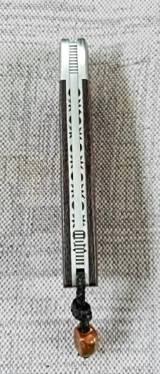 Vincenzo Balistreti Spear Gunstock Brown Burlap Micarta and 440C.4"..fileworked.lanyard pin.slip.coa