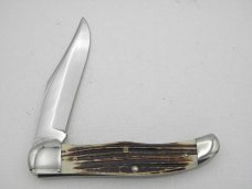 Queen Cutlery Co. #44 One Blade Folding Hunter in Winterbottom Bone: 5 1/4” closed; circa 1961