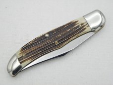 Queen Cutlery Co. #44 One Blade Folding Hunter in Winterbottom Bone: 5 1/4” closed; circa 1961