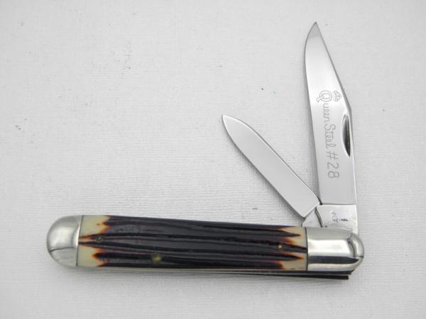 Queen Cutlery Co. #28 English Jack in Burnt Orange Imitation Winterbottom Bone: 4 1/2” closed; 1961
