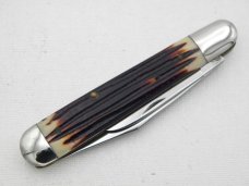 Queen Cutlery Co. #28 English Jack in Burnt Orange Imitation Winterbottom Bone: 4 1/2” closed; 1961