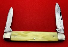 Vintage NEW YORK KNIFE CO 2-Blade Equal End Senator Pen Pocket Knife c.1882-1931 Yellow Celluloid
