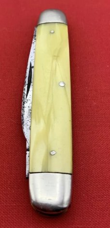 Vintage NEW YORK KNIFE CO 2-Blade Equal End Senator Pen Pocket Knife c.1882-1931 Yellow Celluloid