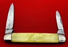 Vintage NEW YORK KNIFE CO 2-Blade Equal End Senator Pen Pocket Knife c.1882-1931 Yellow Celluloid