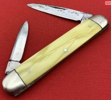 Vintage NEW YORK KNIFE CO 2-Blade Equal End Senator Pen Pocket Knife c.1882-1931 Yellow Celluloid