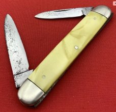 Vintage NEW YORK KNIFE CO 2-Blade Equal End Senator Pen Pocket Knife c.1882-1931 Yellow Celluloid