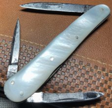 Vintage HSB 3-Blade Serpentine Shadow Lobster Pen Folding Pocket Knife c.1855-1960 Mother-of-Pearl