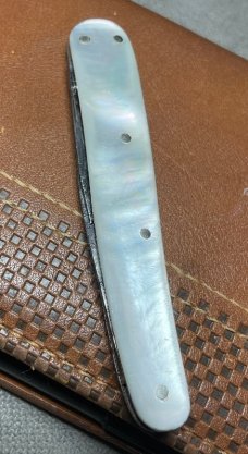 Vintage HSB 3-Blade Serpentine Shadow Lobster Pen Folding Pocket Knife c.1855-1960 Mother-of-Pearl